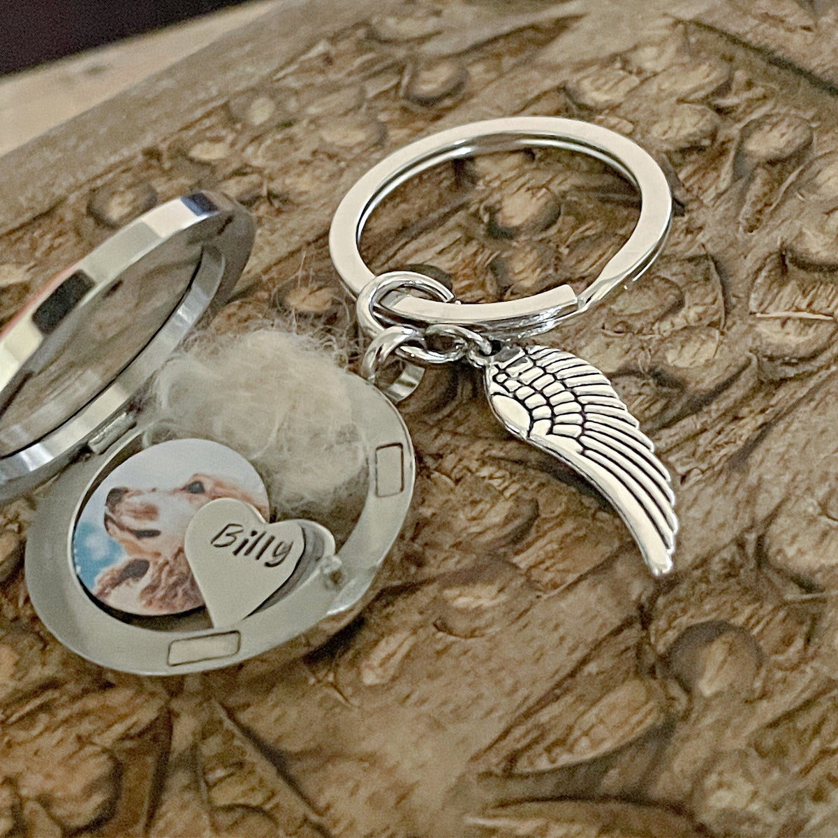 Engraved Name Photo Personalized Pet Keychain, Memorial Dog Fur keepsake