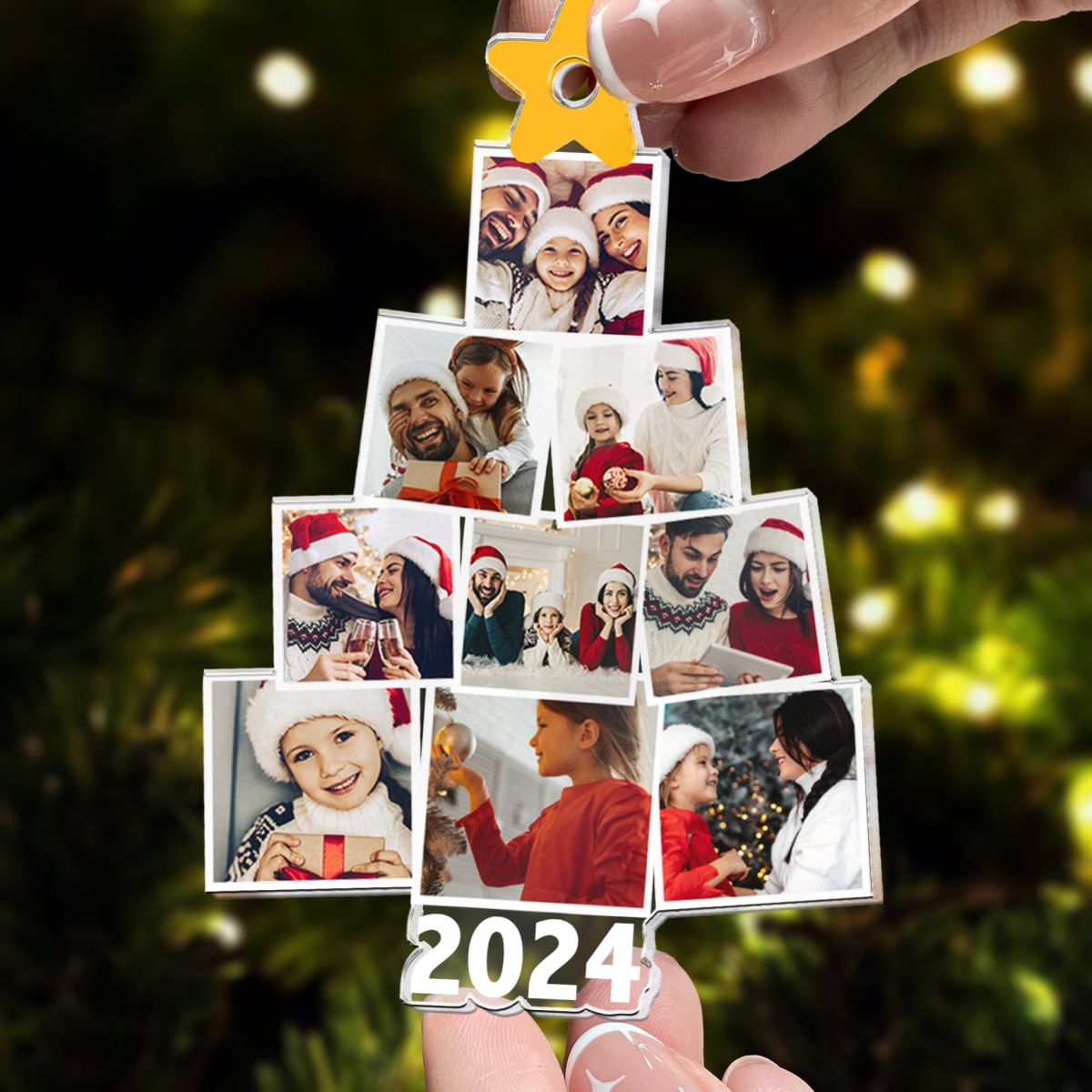 Christmas Upload Photo Family Pine Tree Personalized Ornament