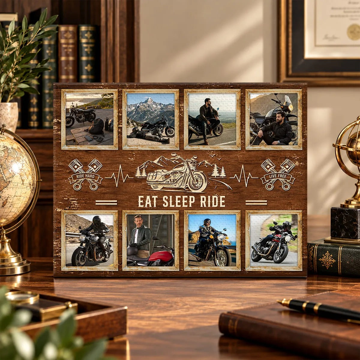 Personalized Motorcycle Gift for Him, Custom Biker Photo Collage Canvas, Motorcycle Rider Gift, Biker Wall Decor, Riding Gift