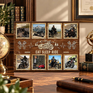 Personalized Motorcycle Gift for Him, Custom Biker Photo Collage Canvas, Motorcycle Rider Gift, Biker Wall Decor, Riding Gift