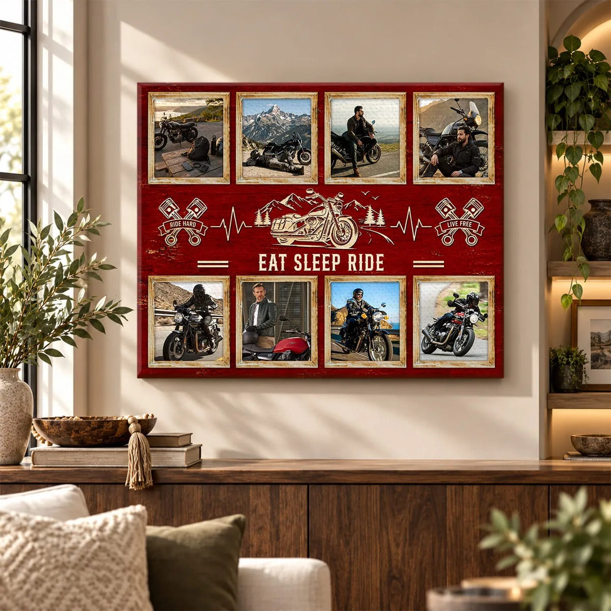 Personalized Motorcycle Gift for Him, Custom Biker Photo Collage Canvas, Motorcycle Rider Gift, Biker Wall Decor, Riding Gift