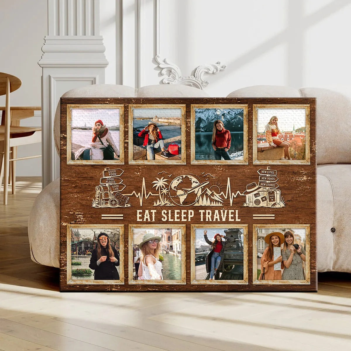 Personalized Traveler Gift, Custom Travel Photo Collage Canvas, Travel Lover Gift for Women, Vacation Gift, Travel Wall Art