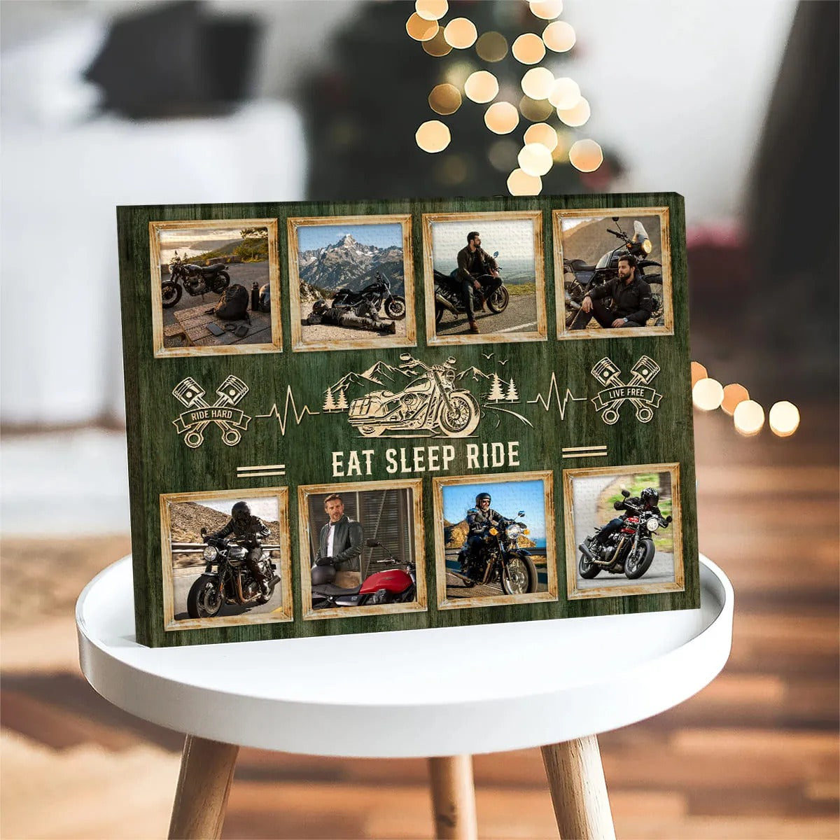 Personalized Motorcycle Gift for Him, Custom Biker Photo Collage Canvas, Motorcycle Rider Gift, Biker Wall Decor, Riding Gift