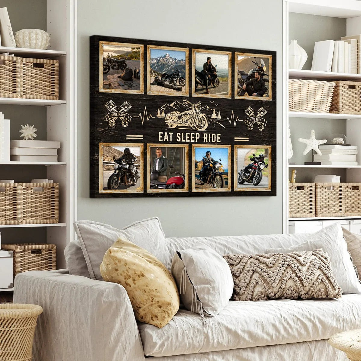 Personalized Motorcycle Gift for Him, Custom Biker Photo Collage Canvas, Motorcycle Rider Gift, Biker Wall Decor, Riding Gift