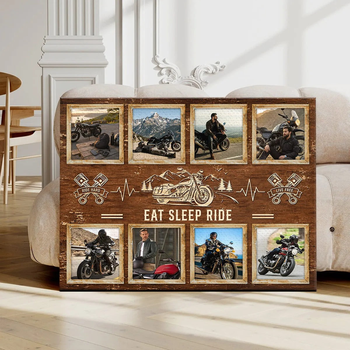 Personalized Motorcycle Gift for Him, Custom Biker Photo Collage Canvas, Motorcycle Rider Gift, Biker Wall Decor, Riding Gift