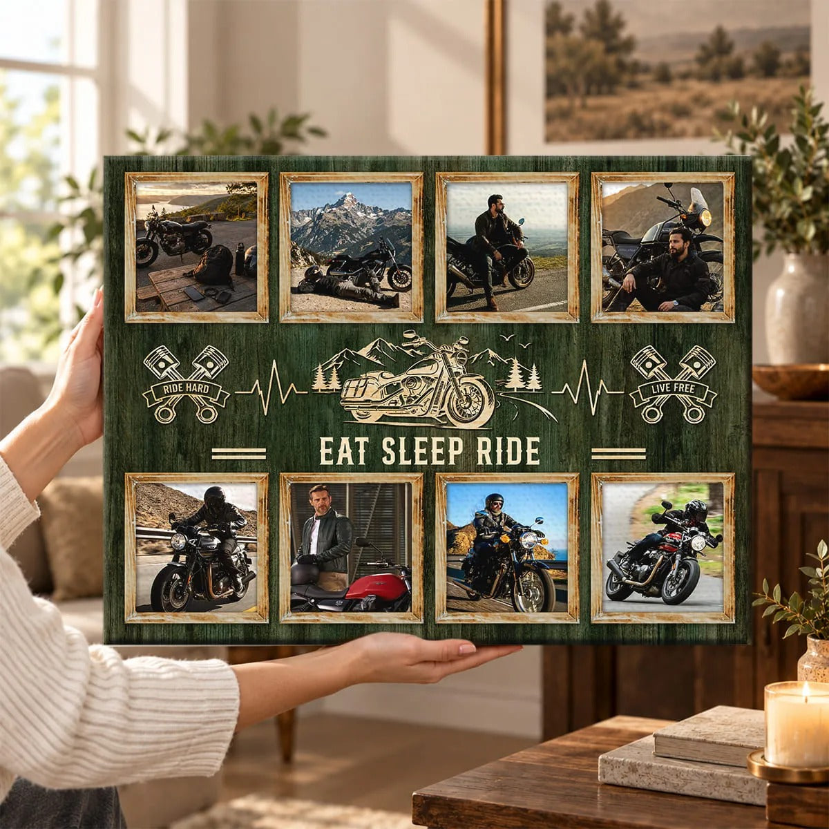 Personalized Motorcycle Gift for Him, Custom Biker Photo Collage Canvas, Motorcycle Rider Gift, Biker Wall Decor, Riding Gift