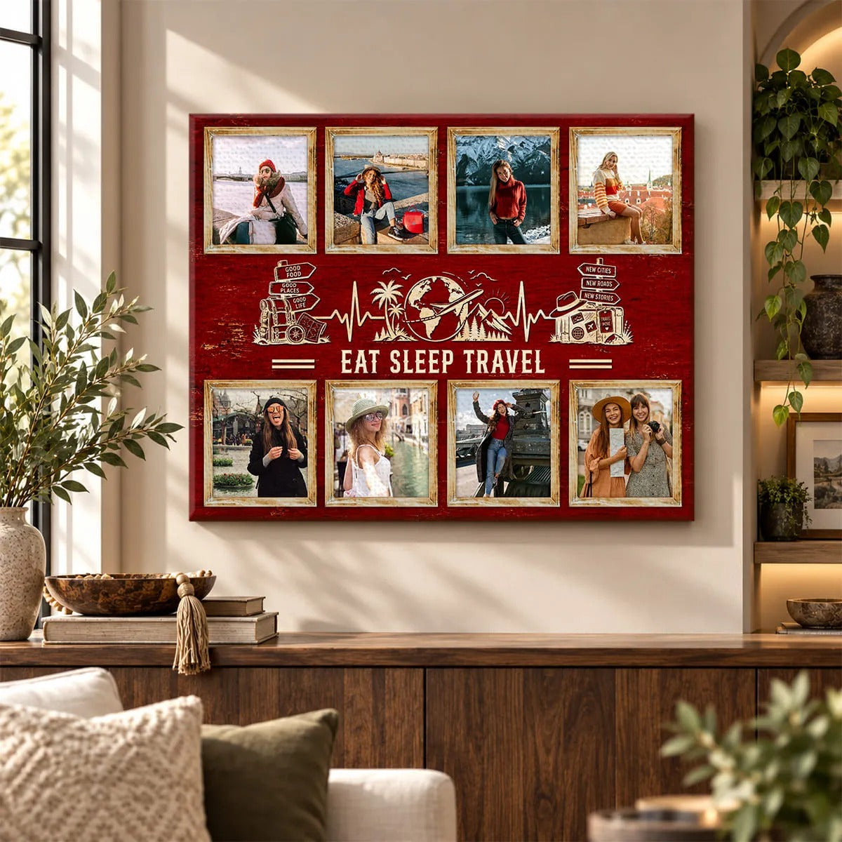 Personalized Traveler Gift, Custom Travel Photo Collage Canvas, Travel Lover Gift for Women, Vacation Gift, Travel Wall Art