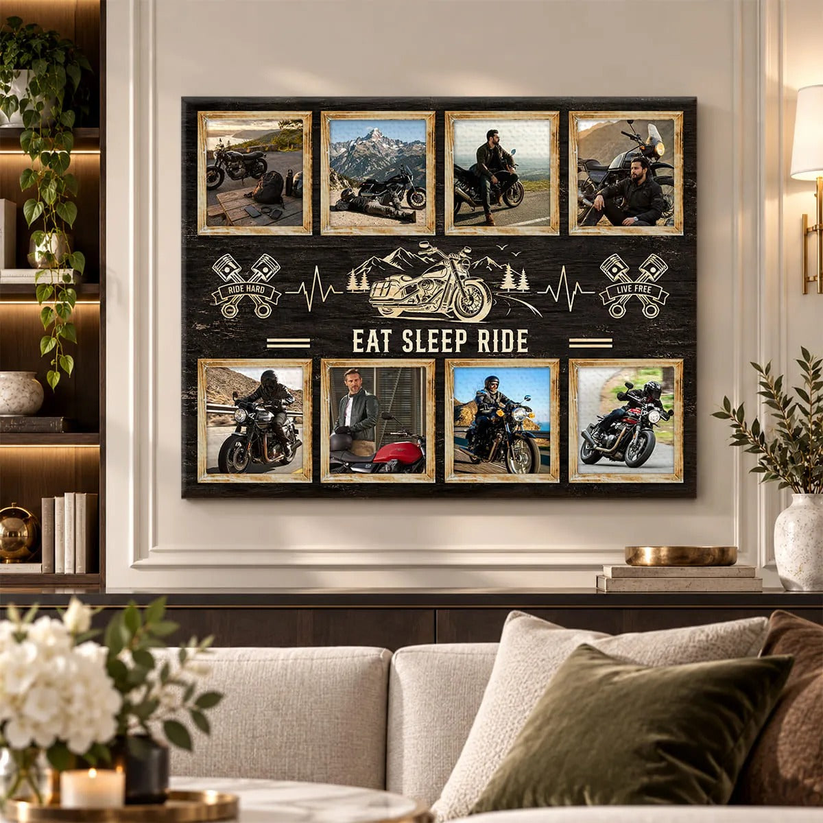 Personalized Motorcycle Gift for Him, Custom Biker Photo Collage Canvas, Motorcycle Rider Gift, Biker Wall Decor, Riding Gift