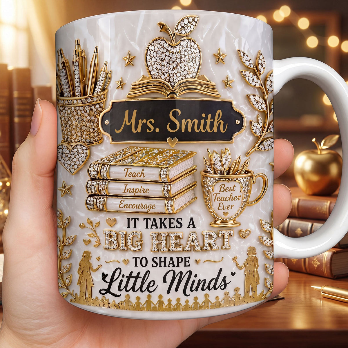 Teacher Gift – Personalized "Teach, Inspire, Encourage" Coffee Mug
