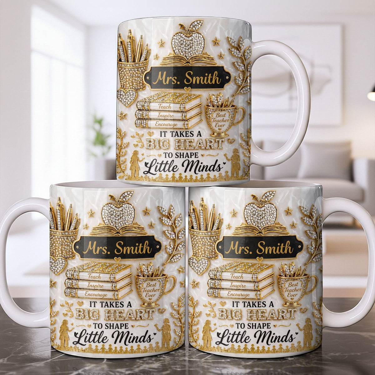 Teacher Gift – Personalized "Teach, Inspire, Encourage" Coffee Mug