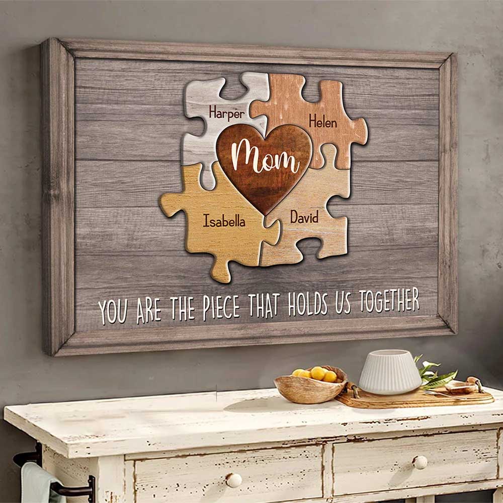Mom You Are The Piece That Holds Us Together Personalized Puzzle Canvas Gift For Mother
