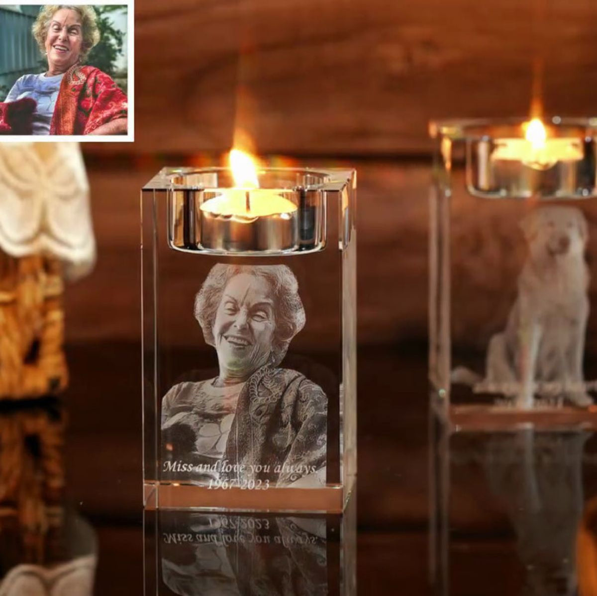 Personalized 3D Photo Engraved Crystal Candelabra