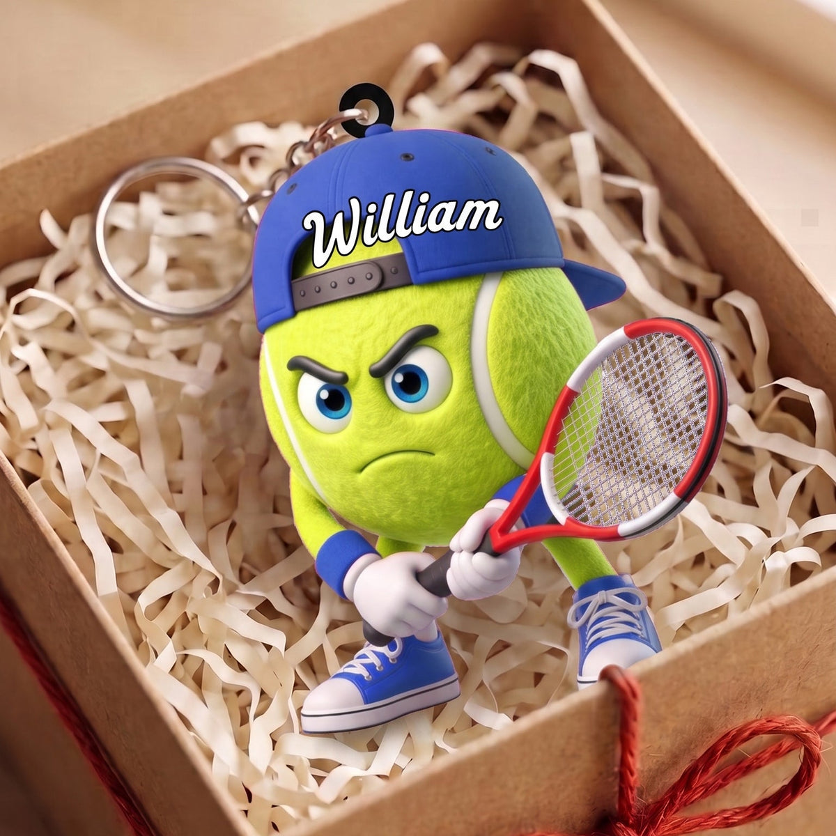 Ready Position Tennis Keychain Personalized Cool Tennis Ball Mascot Keychain
