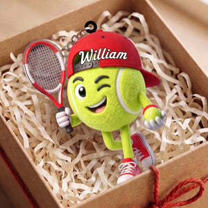 Confident Playful Stance Tennis Keychain Personalized Cute Tennis Ball Mascot Keychain