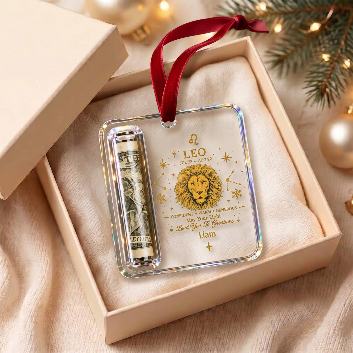 Custom Name – Personalized Zodiac Christmas Cash Ornament