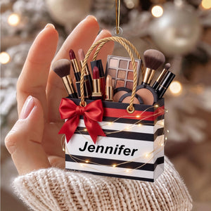 Lipstick Beauty Brush Tote Bag Christmas Ornament - Personalized Gift For Makeup Lovers