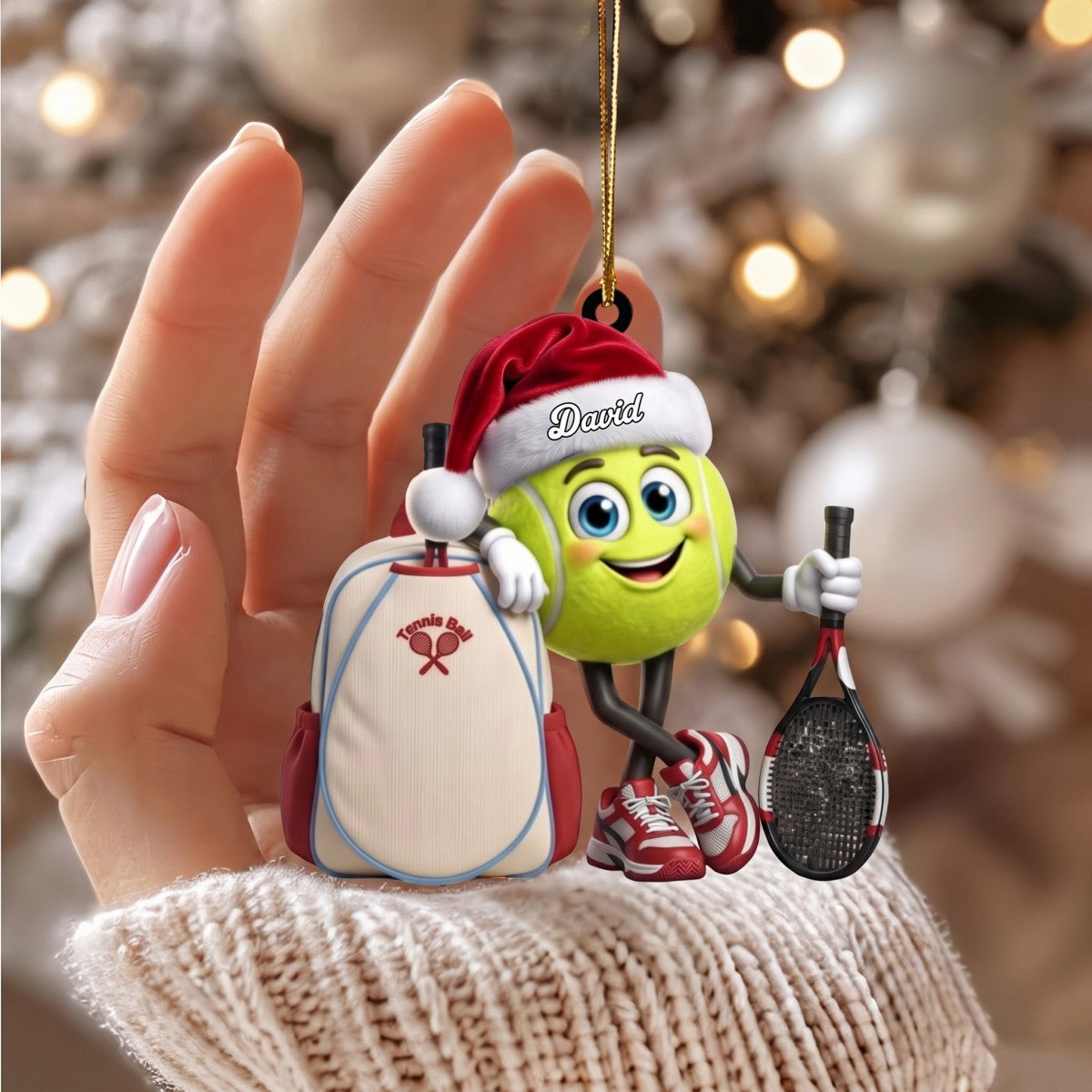 Tennis Racket & Backpack Design Christmas Acrylic Hanging Ornament – Personalized Tennis Ball Mascot Gift For Players
