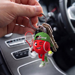 Confident Playful Stance Tennis Keychain Personalized Cute Tennis Ball Mascot Keychain