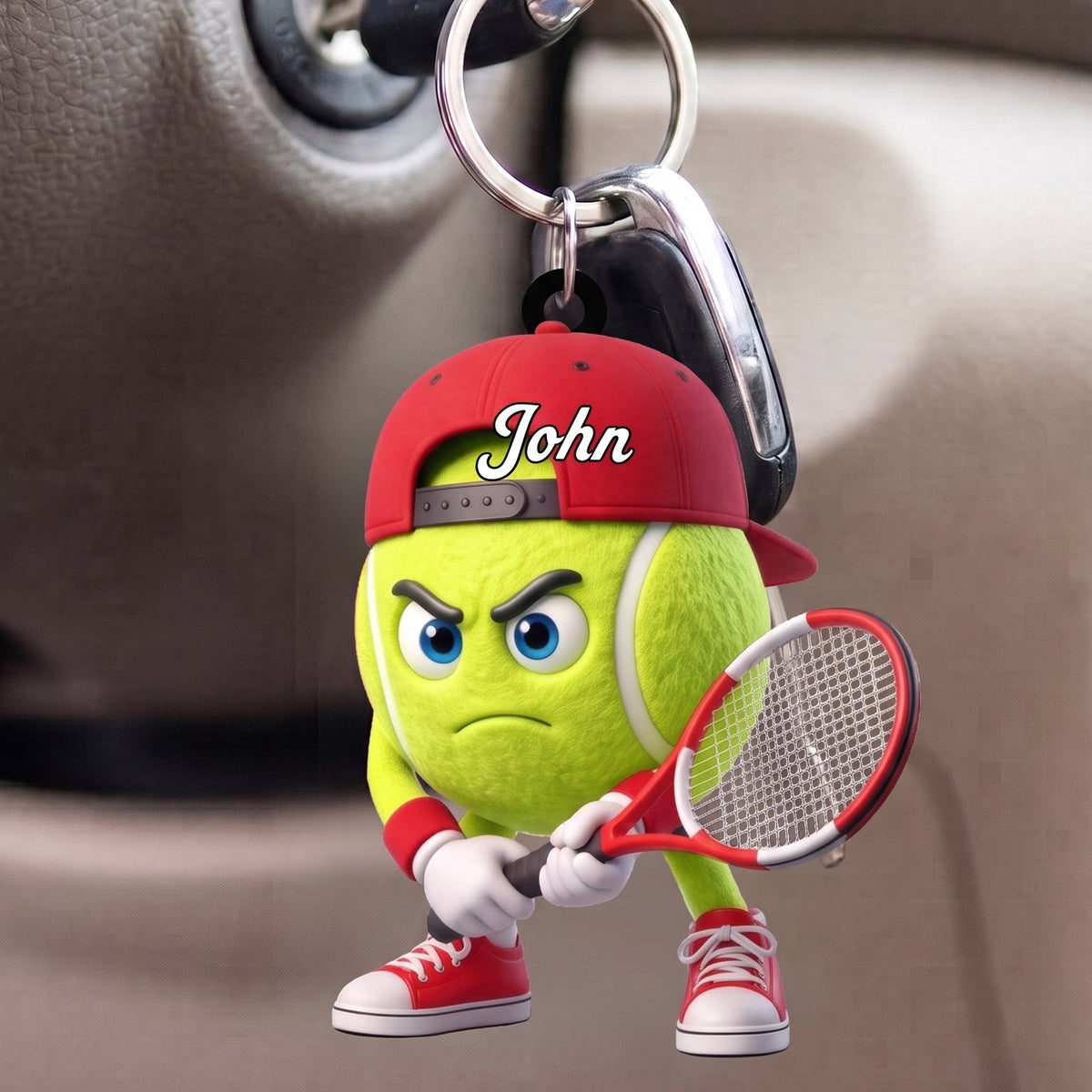 Ready Position Tennis Keychain Personalized Cool Tennis Ball Mascot Keychain