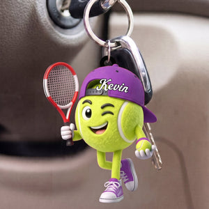 Confident Playful Stance Tennis Keychain Personalized Cute Tennis Ball Mascot Keychain