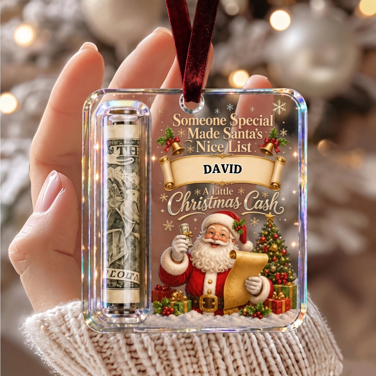 Personalized Christmas Cash Gift Holder Ornament