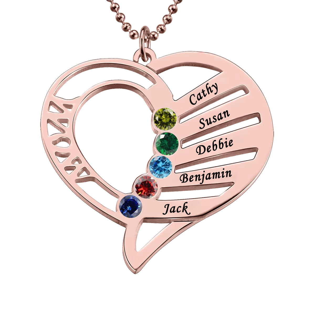Personalized Heart Shape Family Birthstone Necklace