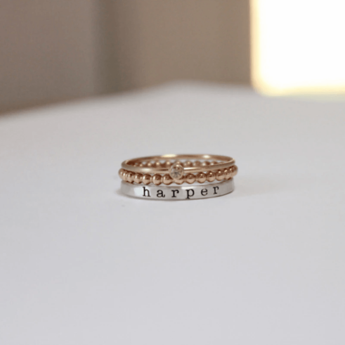 Personalized Mixed Metal Stackable Name Birthstone Ring Gifts