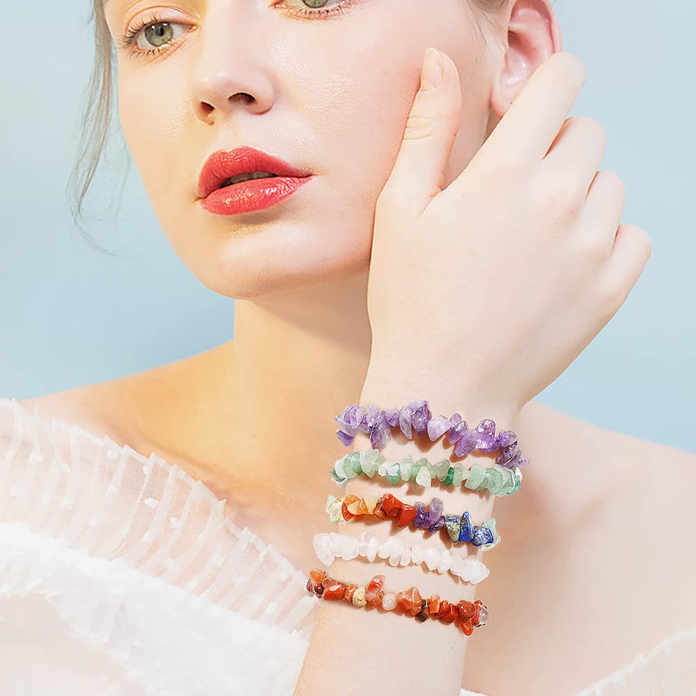 Natural chakra bracelet ,Colored bead bracelet ,Crystal stone piece elastic
