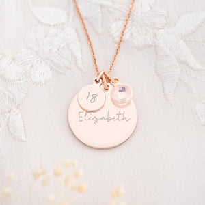 Personalized Birthstone Name Necklace Photo Gift Set