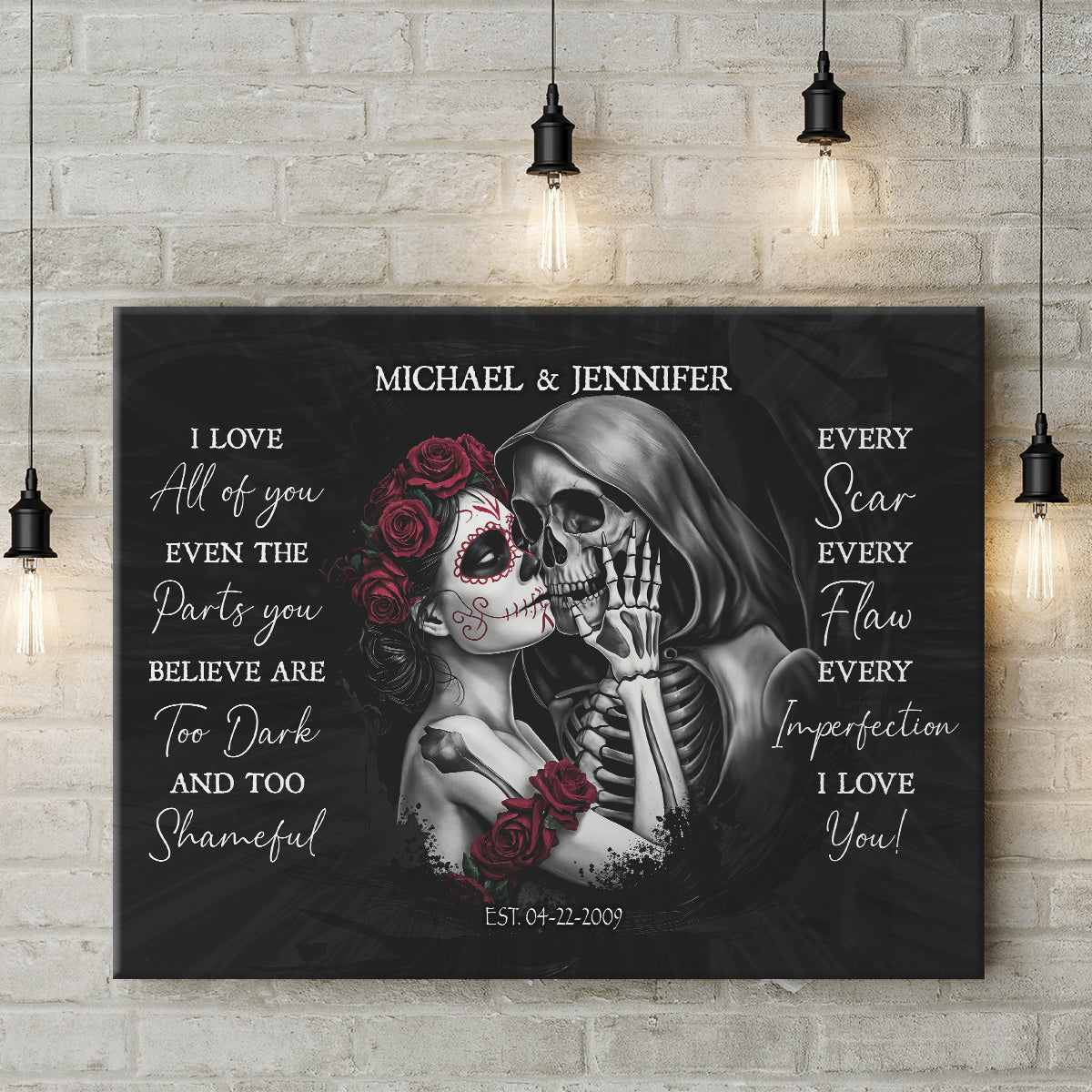 Personalized Sugar Skull Couple I Choose You Canvas Poster
