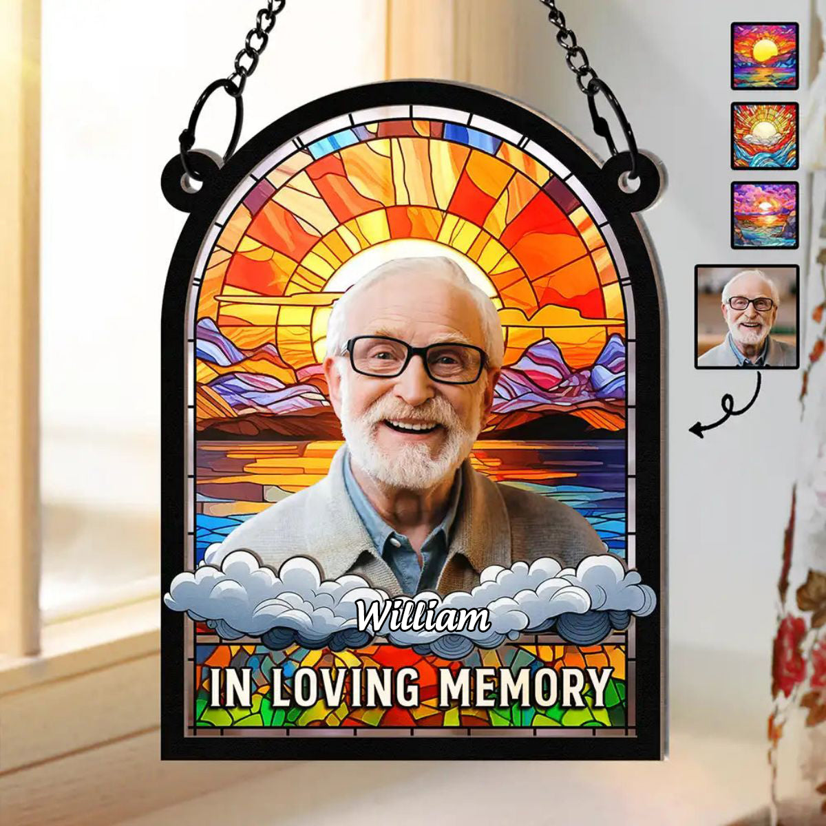 Custom Photo In Loving Memory Family Memorial - Personalized Window Hanging Suncatcher Ornament