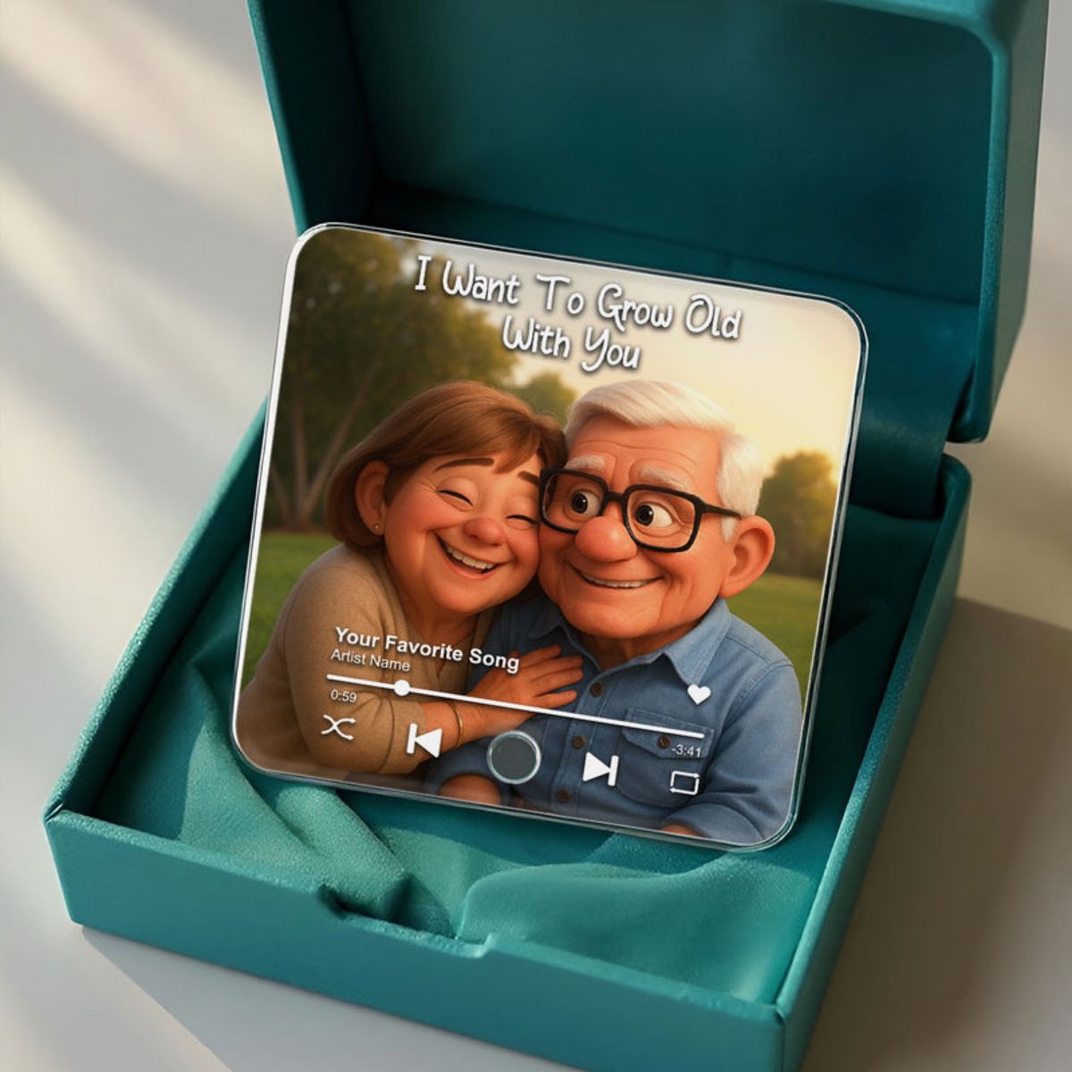 I Want to Grow Old with You Cartoon Couple Personalized Music Fridge Magnet, Heartfelt 2025 Gift, Anniversary Gift For Couple, For Him, For Her, Husband, Wife