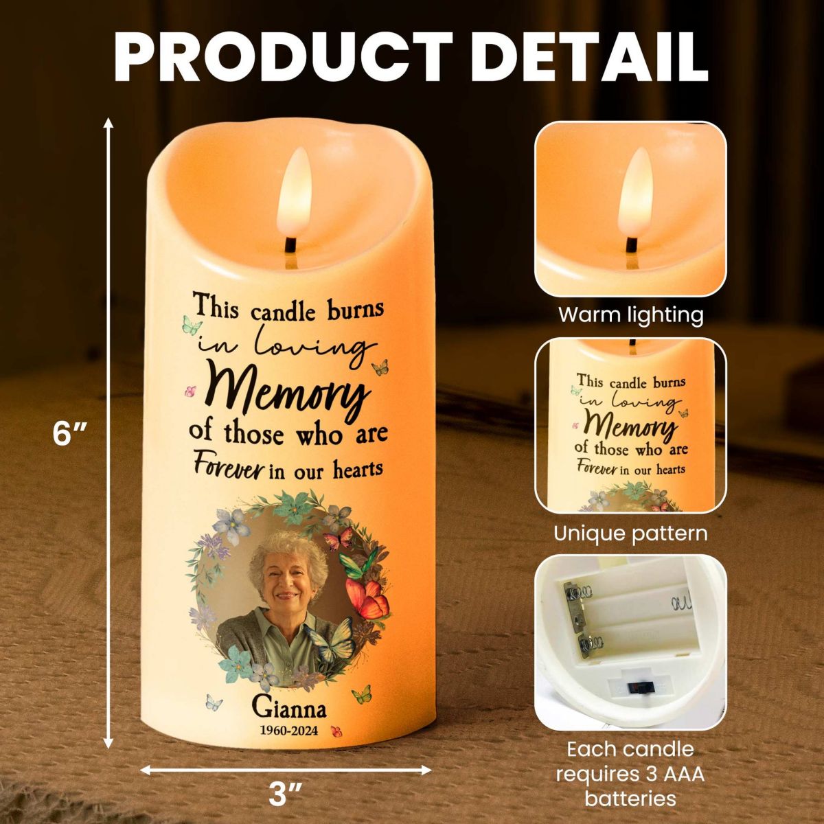 This Candle Burns In Loving Memory Personalized Photo LED Candle