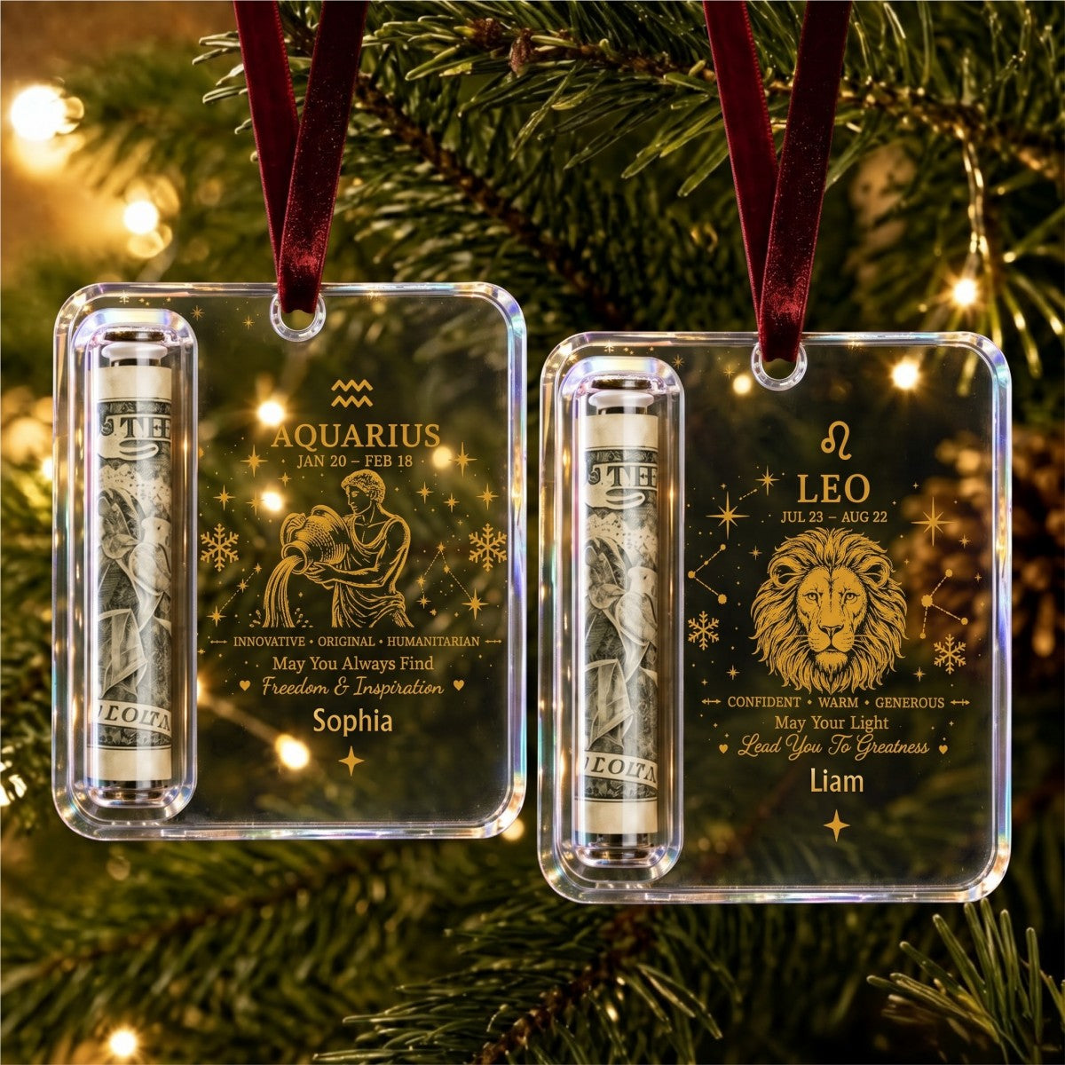 Custom Name – Personalized Zodiac Christmas Cash Ornament