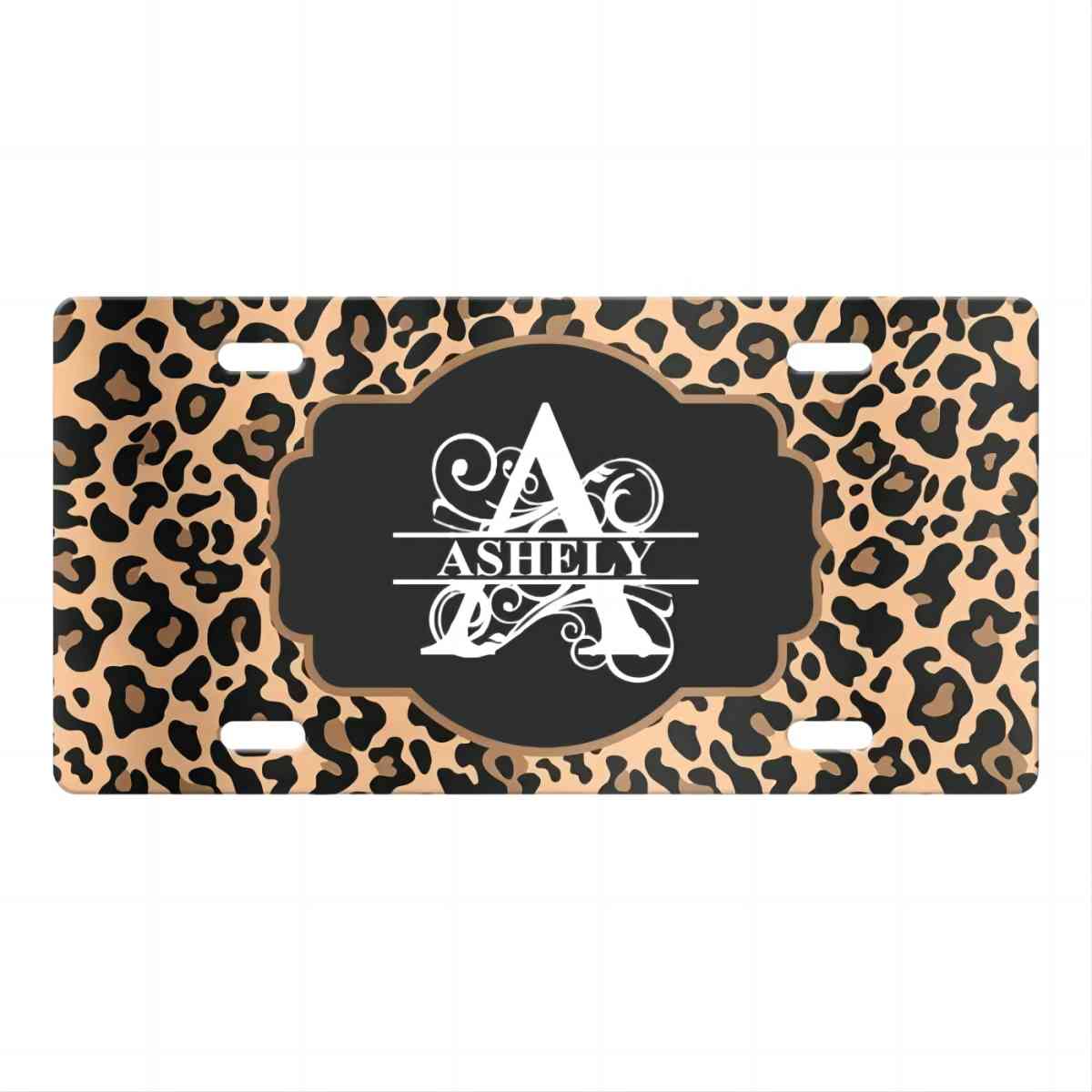 Monogram Leopard Print - Personalized License Plate