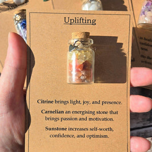 Personalized GOOD LUCK crystal chip bottle.  Lucky charm.  Crystals for new beginnings, exams, interview