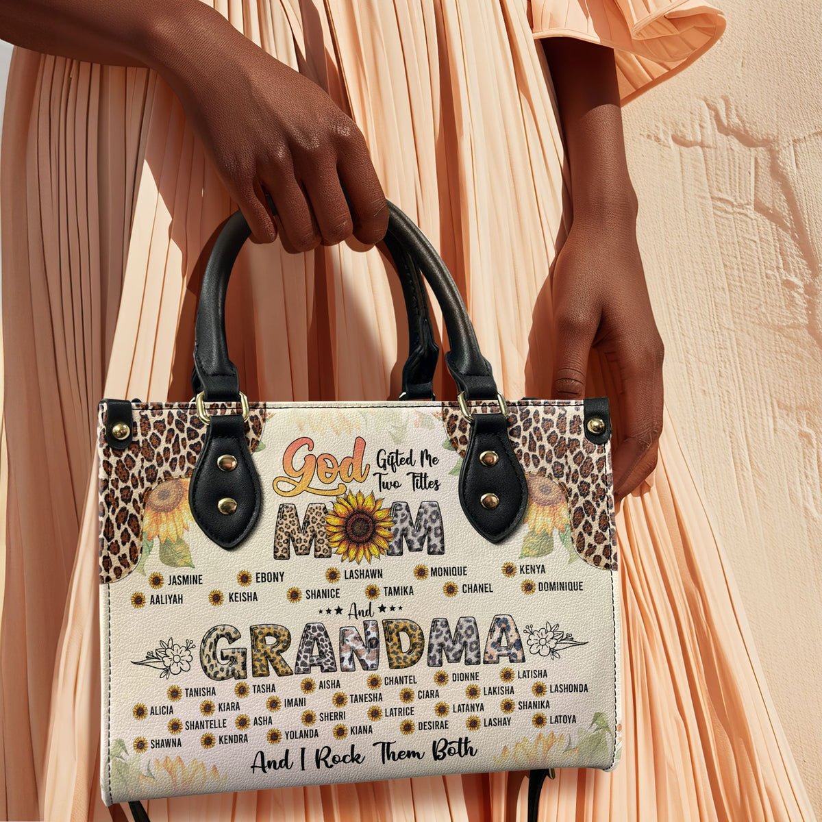 Personalized Leather Handbag - God Gifted Me Two Titles Mom And Grandma And I Rock Them Both
