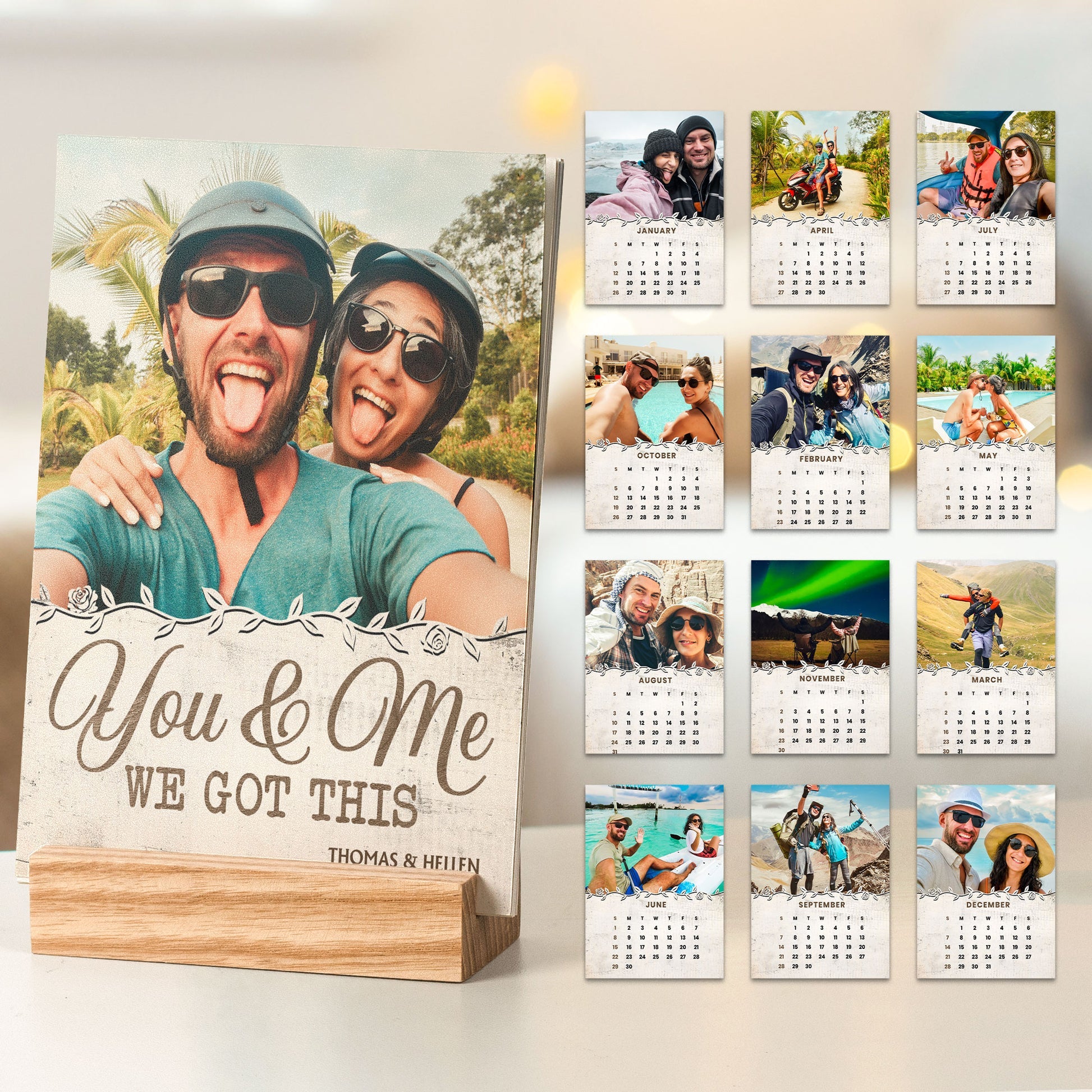 You And Me We Got This - 2025 Vintage Version, Personalized Photo Easel Calendar