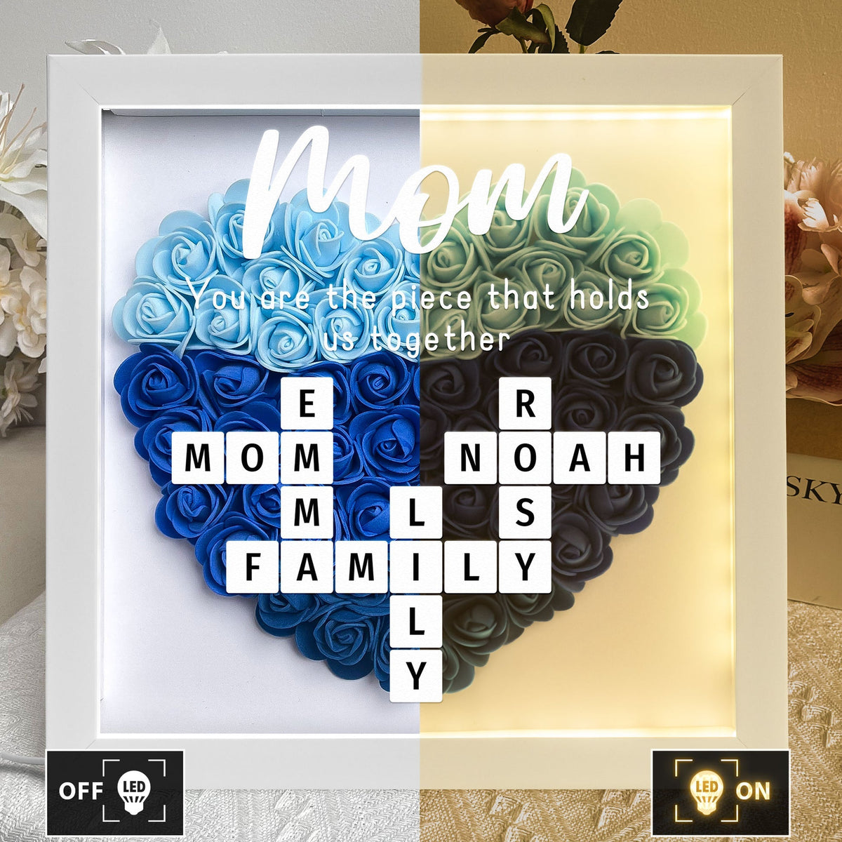 You Are The Piece That Holds Us Together - Personalized Flower Shadow Box With LED Light