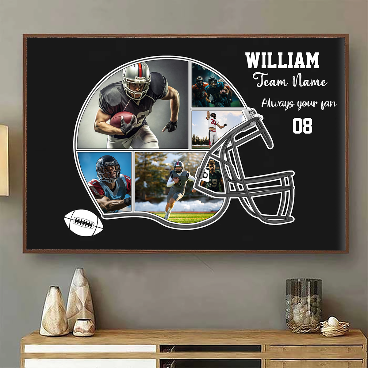 American Football Photo Collage Canvas Personalized Helmet Football Photo Canvas Gift