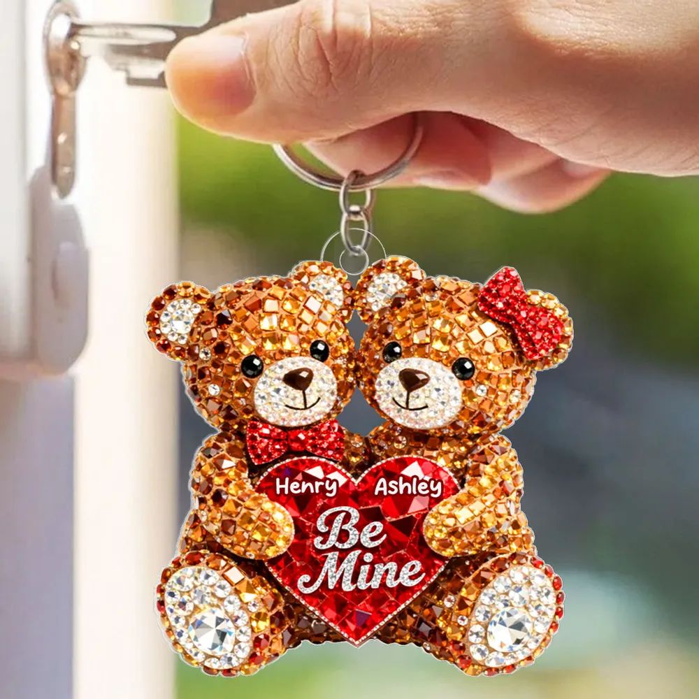 3D Shiny Effect Bear Couple - Personalized Acrylic Keychain - Heartfelt Valentine's Day Gift for Her, for Him
