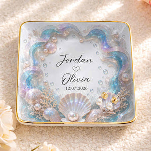 Our Love Is Deeper, Ocean Shell Pearls Personalized Ceramic Jewelry Dish, Gift For Couple