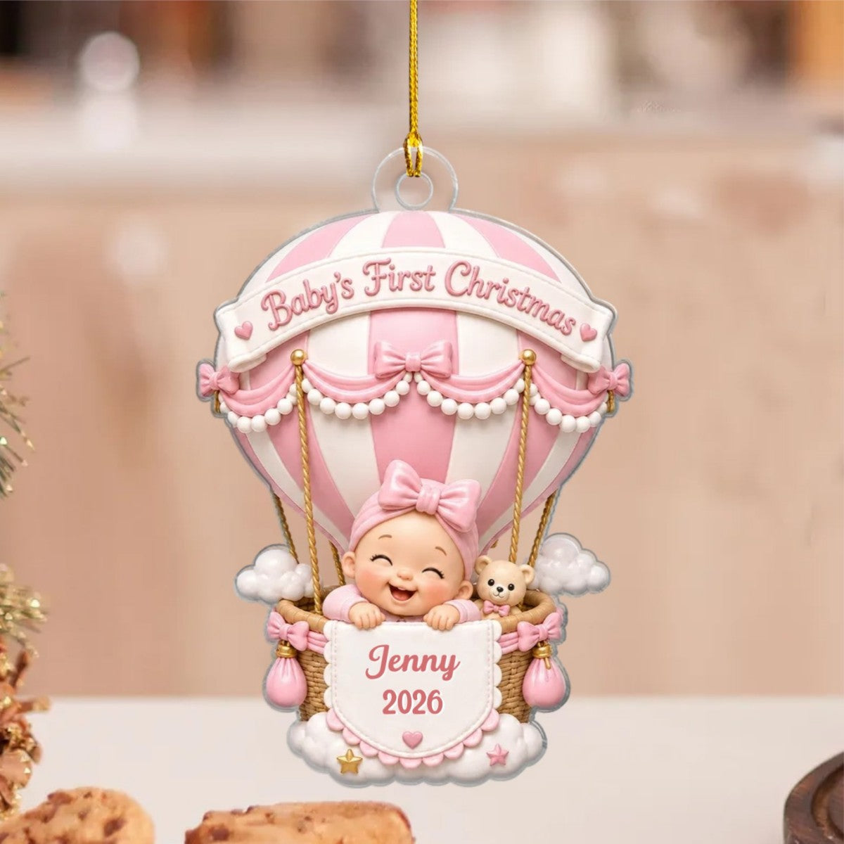Baby On Hot Air Balloon - Baby First Christmas Personalized Acrylic Ornament
