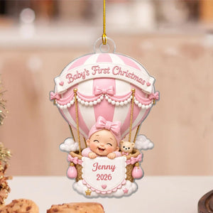 Baby On Hot Air Balloon - Baby First Christmas Personalized Acrylic Ornament