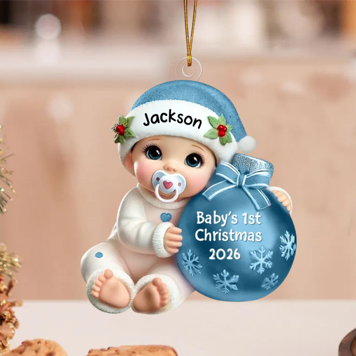 Baby Beside Christmas Bauble – Baby's 1st Christmas Personalized Ornament