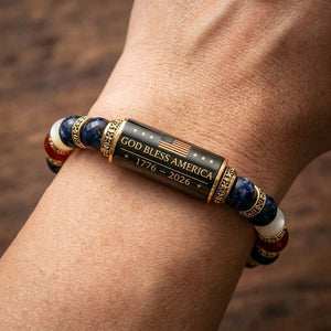 1776-2026 America 250th Bracelet, Natural Stone Bead Bracelet