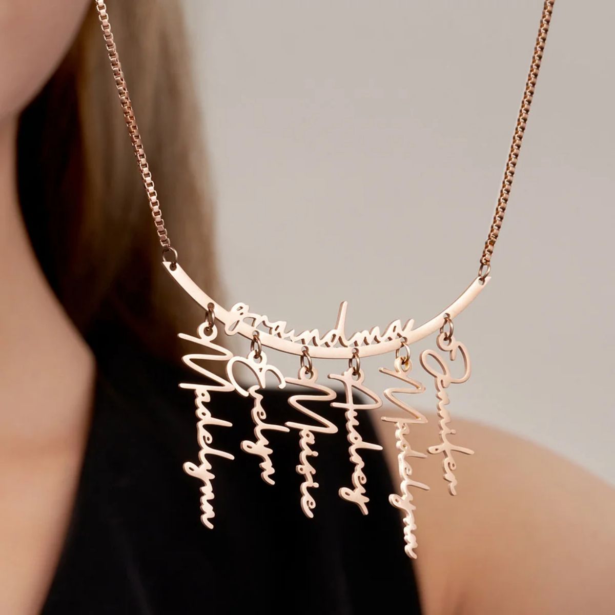 Personalized Names Hanging Grandma Mom Family Necklace with 1-7 Names