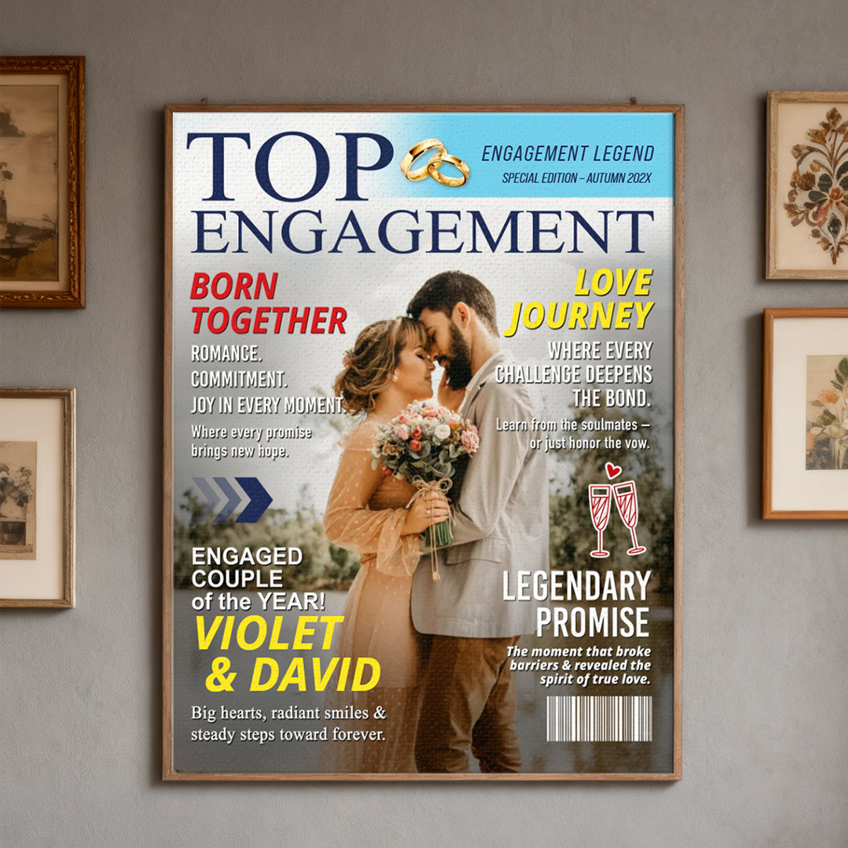 Personalized Engagement Magazine Cover, Gift For Engaged Couple, Custom Couple Photo, Engagement Gift, Wedding Keepsake