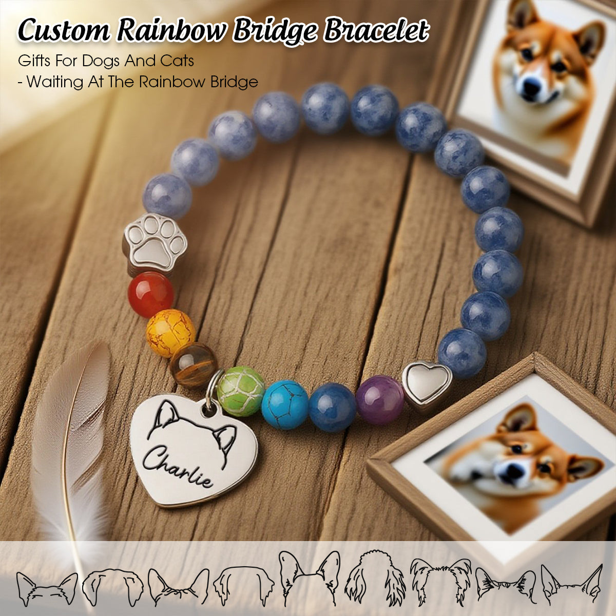 Custom Rainbow Bridge Bracelet - Personalized Pet Memorial Gifts For Dogs And Cats - Waiting At The Rainbow Bridge