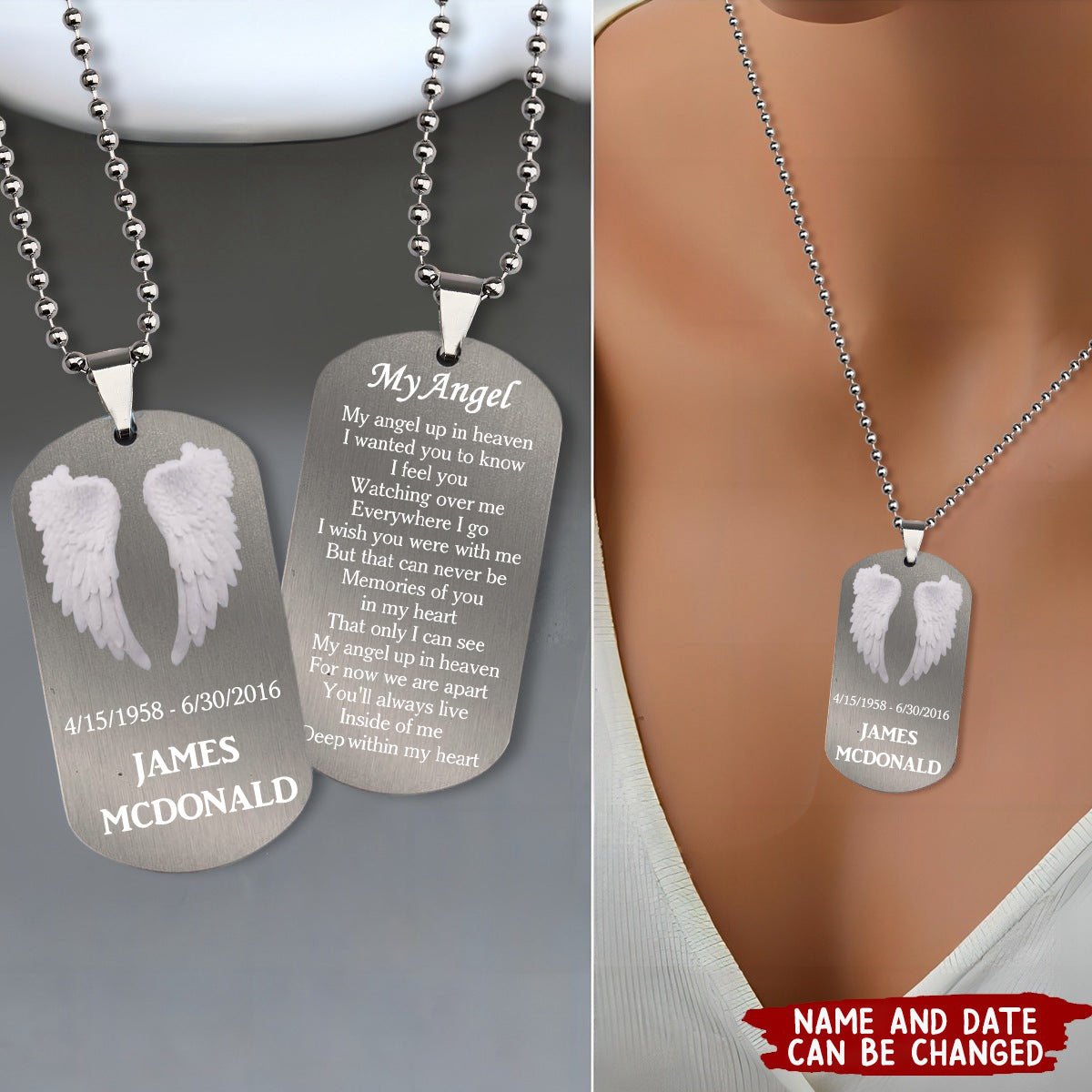 My Angel Up In Heaven- Personalized Memorial Dog Tag Necklace